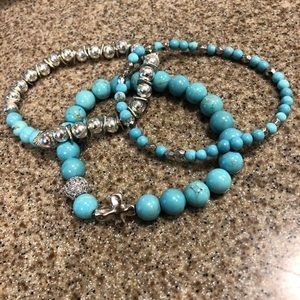Turquoise Howlite and silver beaded bracelet stack